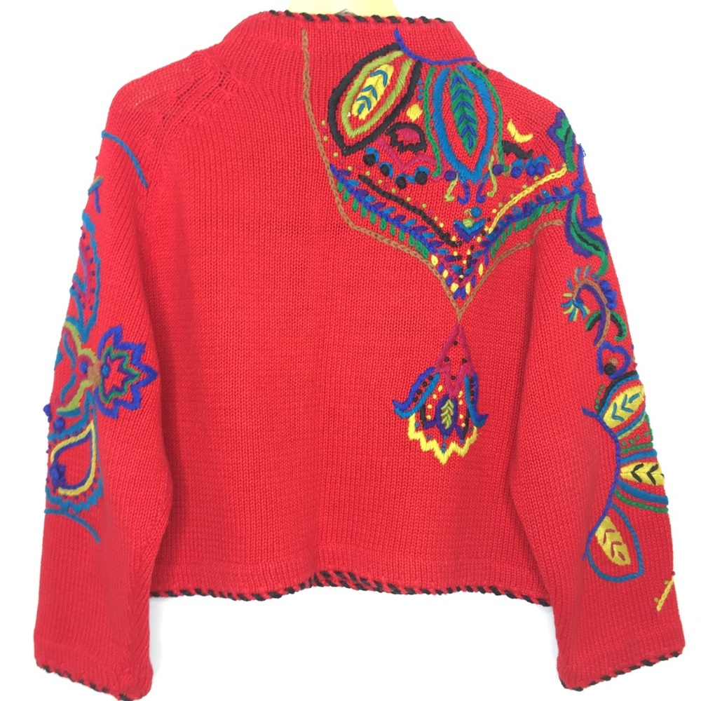 RARE VTG Michael Simon embroidered sweater red - Picture 3 of 3